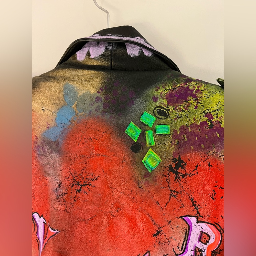 Custom Hand Painted Pink Panther Leather Trench Coat - Picture 9 of 12